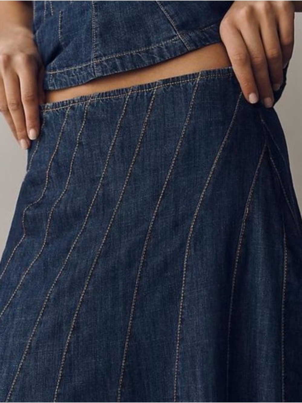 Anthropologie Swirled Denim Maxi Skirt 10 NWT - Picture 2 of 10